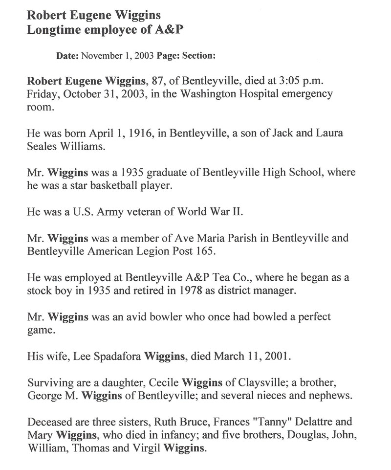 Robert Eugene Wiggins obit